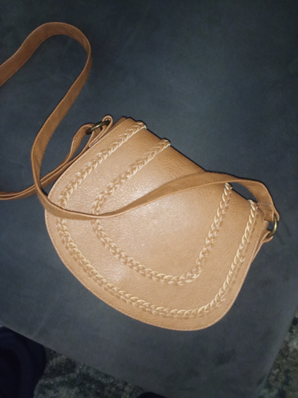 Braided Trim Tan Leather Saddle Satchel